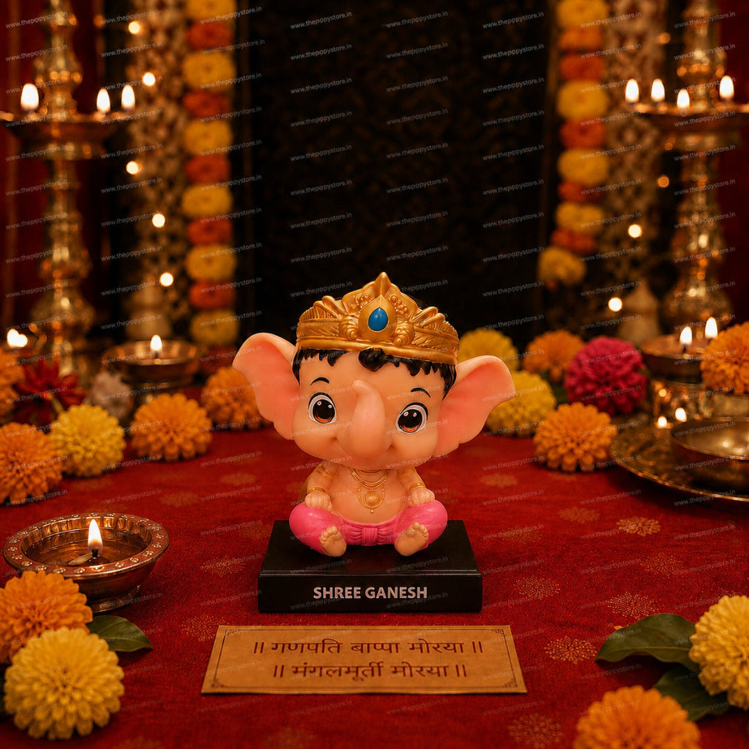 Cute Shree Ganesh Bobblehead Dashboard Idol | Home, Office & Desk Decorative Showpiece