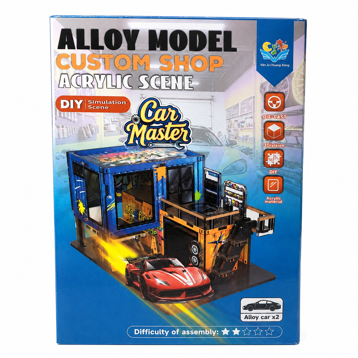 DIY Custom Shop Garage Diorama with 2 Diecast Cars | 1:64 Scale Acrylic Display Scene |