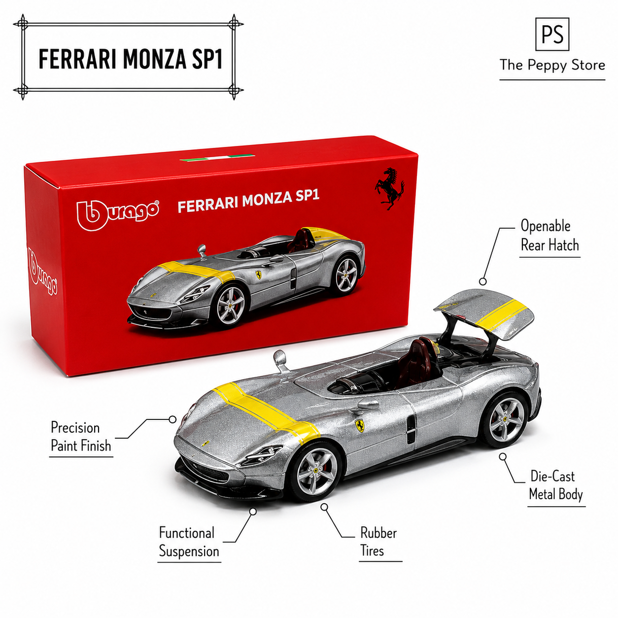 Official Bburago Ferrari Monza SP1 - 1 : 64 Diecast Scale Model