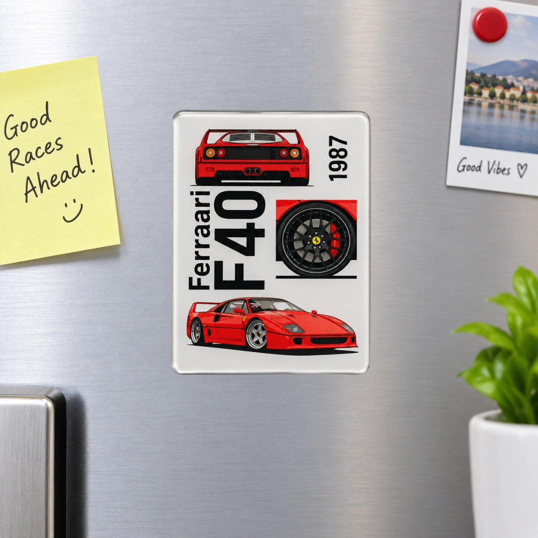 Ferrari F40 Racing Fridge Car Magnet – Red Ferrari F40 Design | 7.2 × 9.4 cm