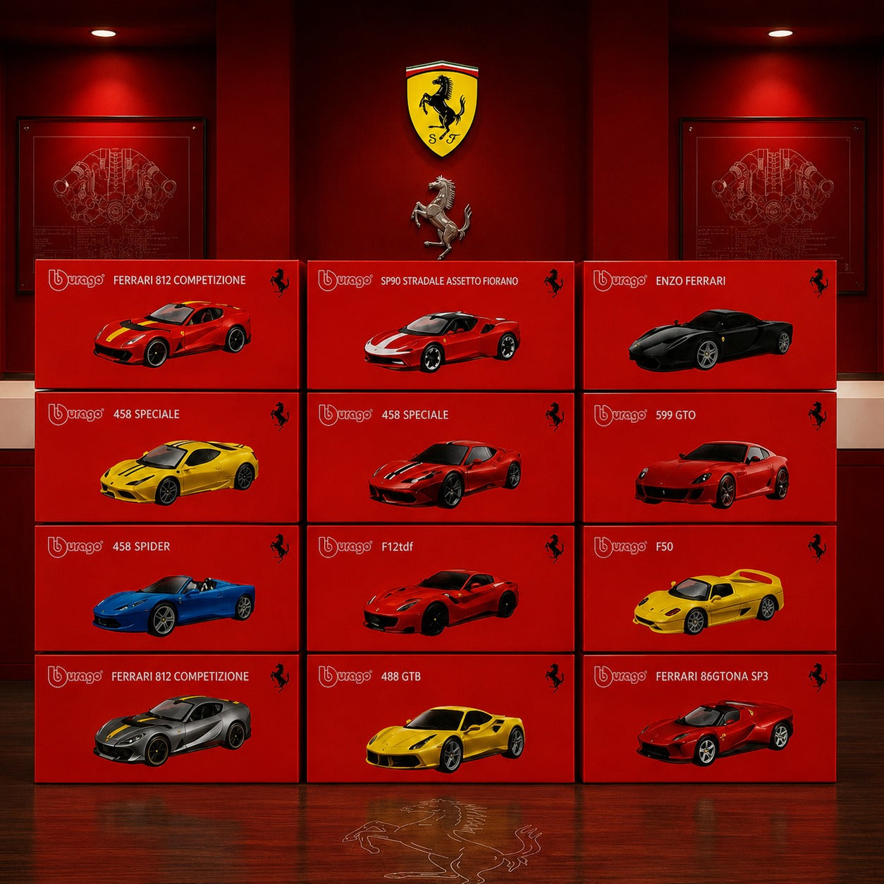 Ferrari Official Bburago 1:64 Scale Model Cars (Pack Of 12)
