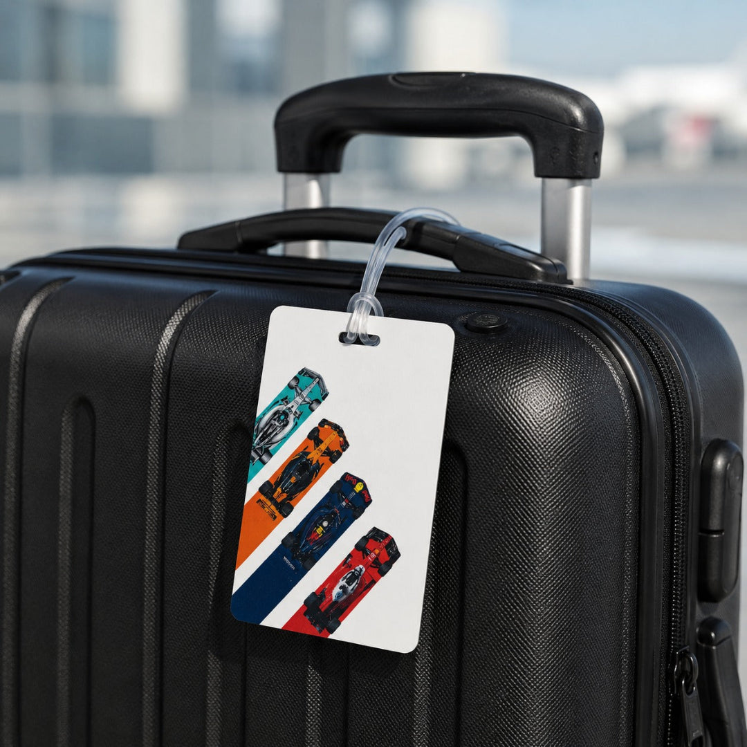 Formula 1 Racing Cars Luggage Tag | Premium Double-Sided Travel Bag Tag with 4 F1 Car Design | Travel ID Tag