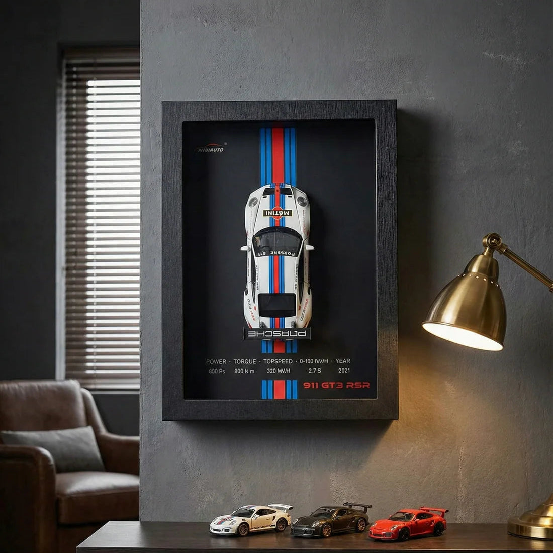 3D Wooden Scale 1:32 Porsche 911 GT3 RSR Diecast Model Car Frame (With Wall Hanging Hook)