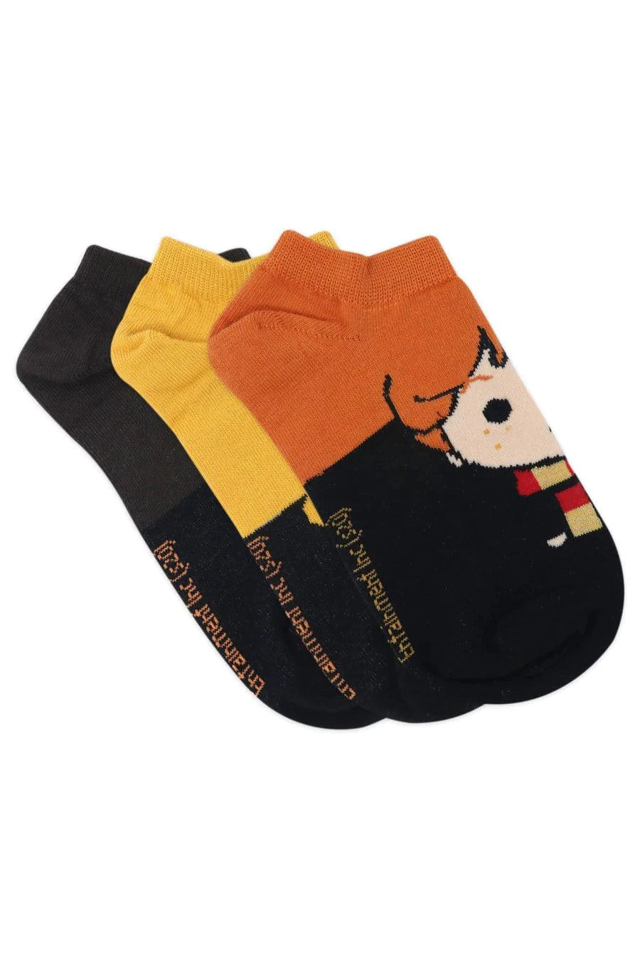 Harry Potter Character Lowcut Socks -Harry Ron & Hermione For Women (Pack Of 3 Pairs/1U) - Yellow, Brown & Orange - ThePeppyStore