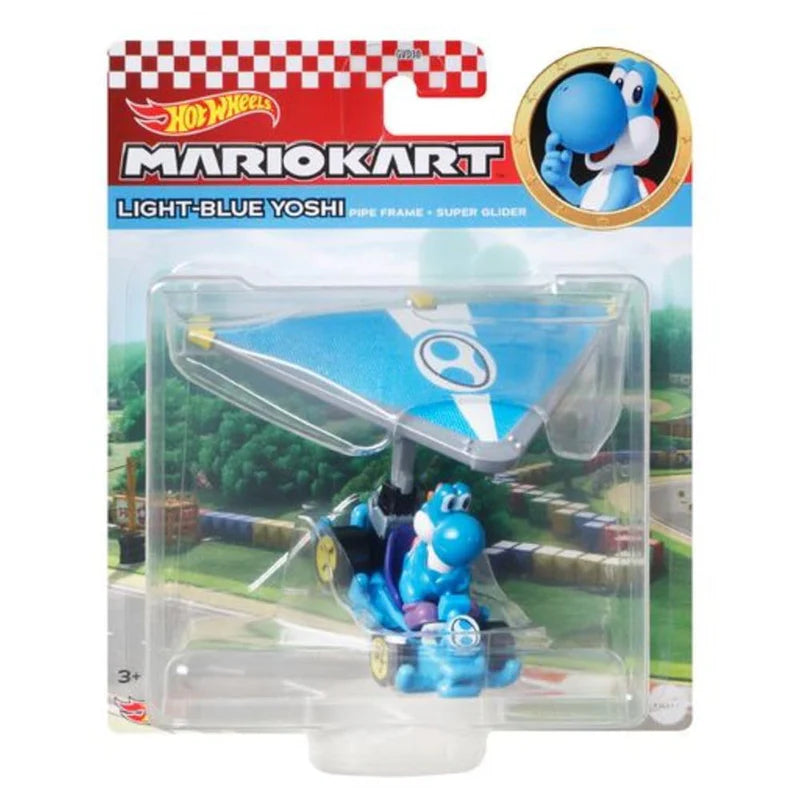 Hot Wheels Mario Kart Light-Blue Yoshi Pipe Frame Super Glider – 1:64 Scale Diecast Vehicle