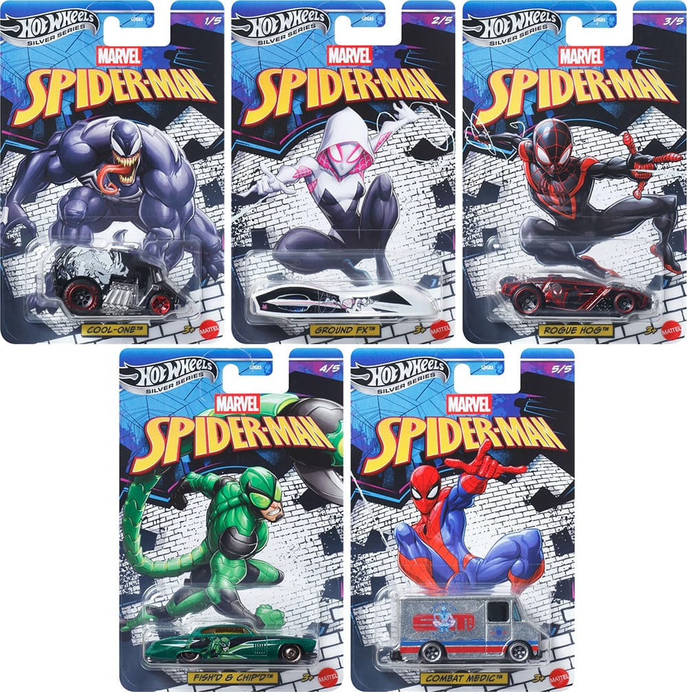 Hot Wheels Silver Series Marvel Spiderman Series 1:64 Scale - Set Of 5 - Will be Shipped by 30th Jan 2026