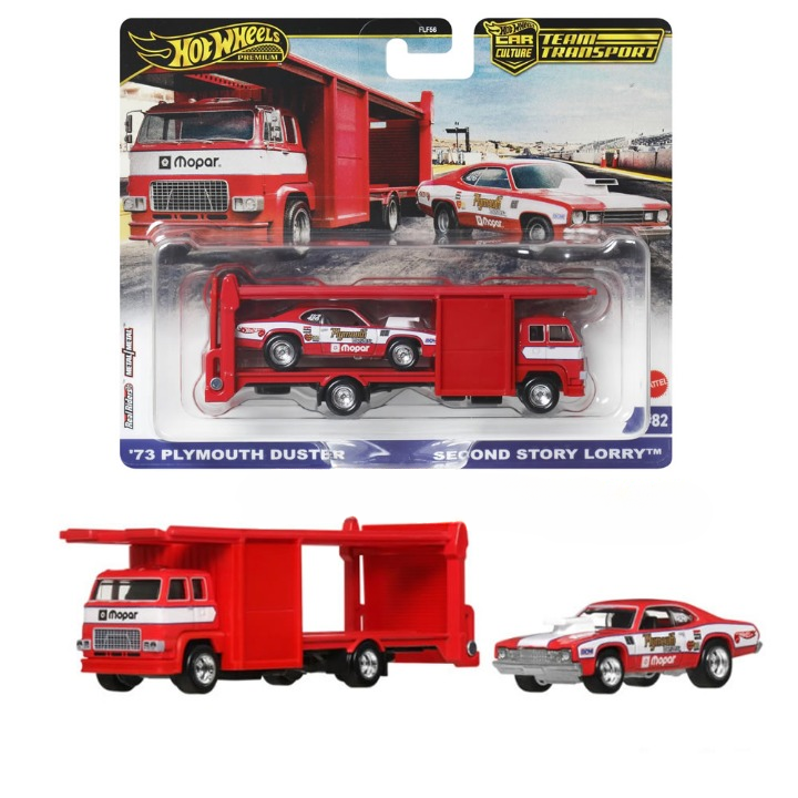 Hot Wheels 1:64 Car Culture Team Transport - '73 Plymouth Duster Second Story Lorry Plus Kool Kombi Combo