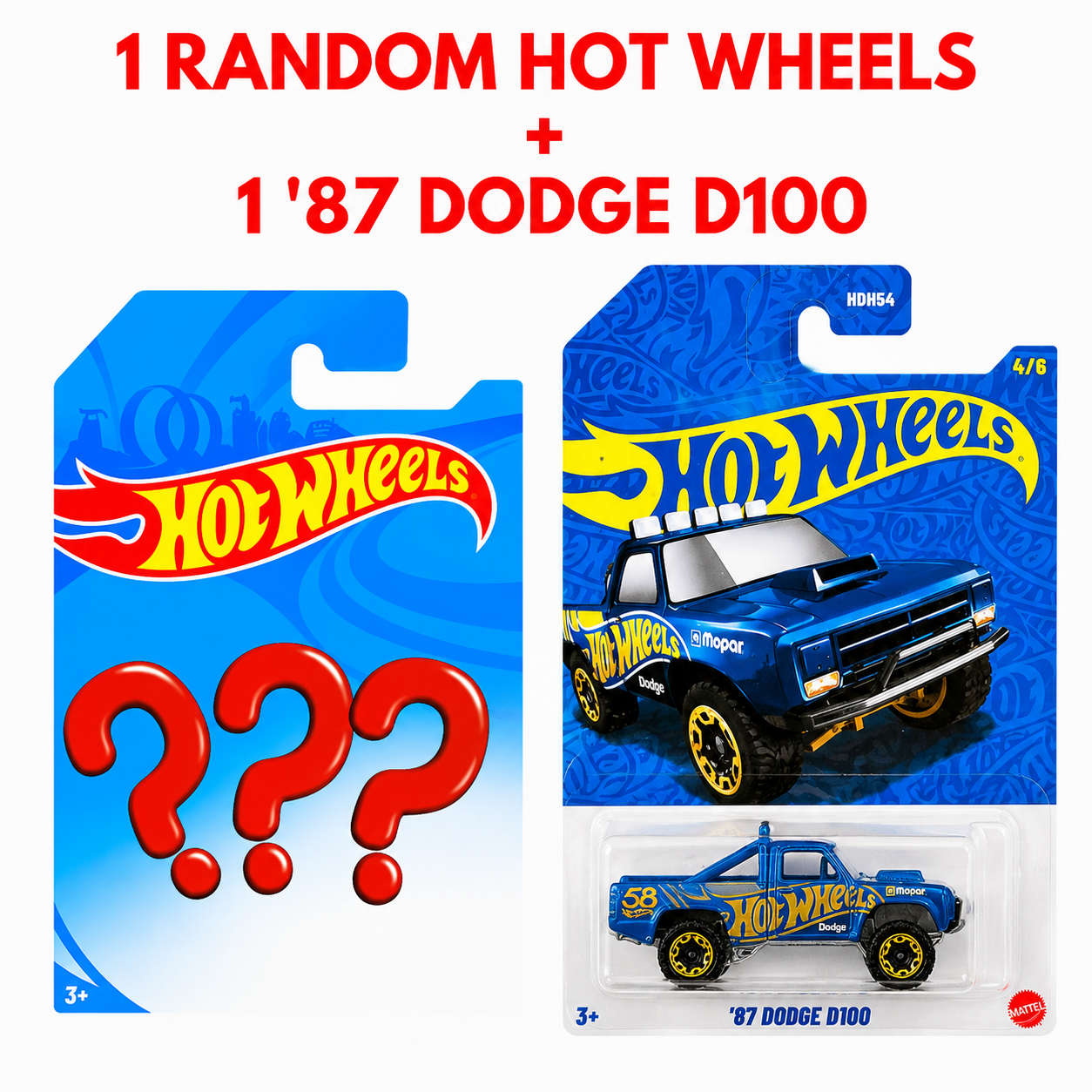 Hot Wheels ’87 Dodge D100 + 1 Random Hot Wheels Car Combo Pack
