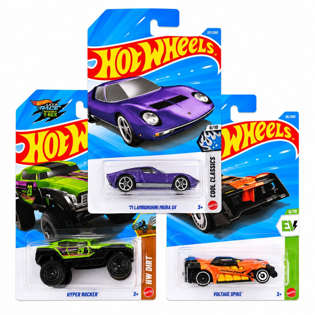 Hot Wheels Combo Set of 3 - '71 Lamborghini Miura SV, Hyper Rocker & Voltage Spike Imported Mainline