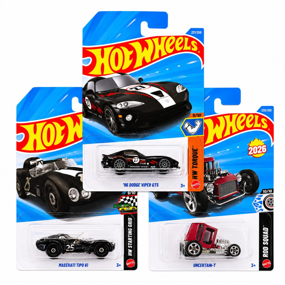 Hot Wheels Combo Set of 3 - '96 Dodge Viper GTS, Maserati Tipo 61 & Uncertain-T Imported Mainline