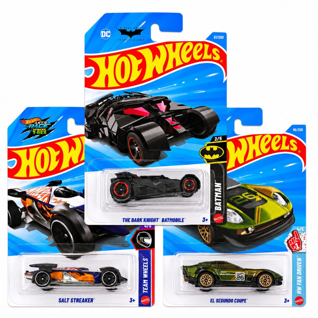 Hot Wheels Combo Set of 3 - The Dark Knight Batmobile, Salt Streaker & El Segundo Coupe Imported Mainline