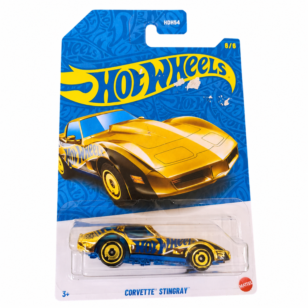 Hot Wheels Corvette Stingray Gold Chrome Die-Cast Car | Card & Blister Damaged
