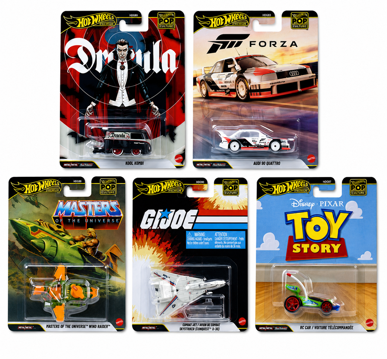 Hot Wheels Premium Pop Culture 2025 Complete Set of 5 Die-Cast Vehicles | Real Riders | Metal/Metal Construction