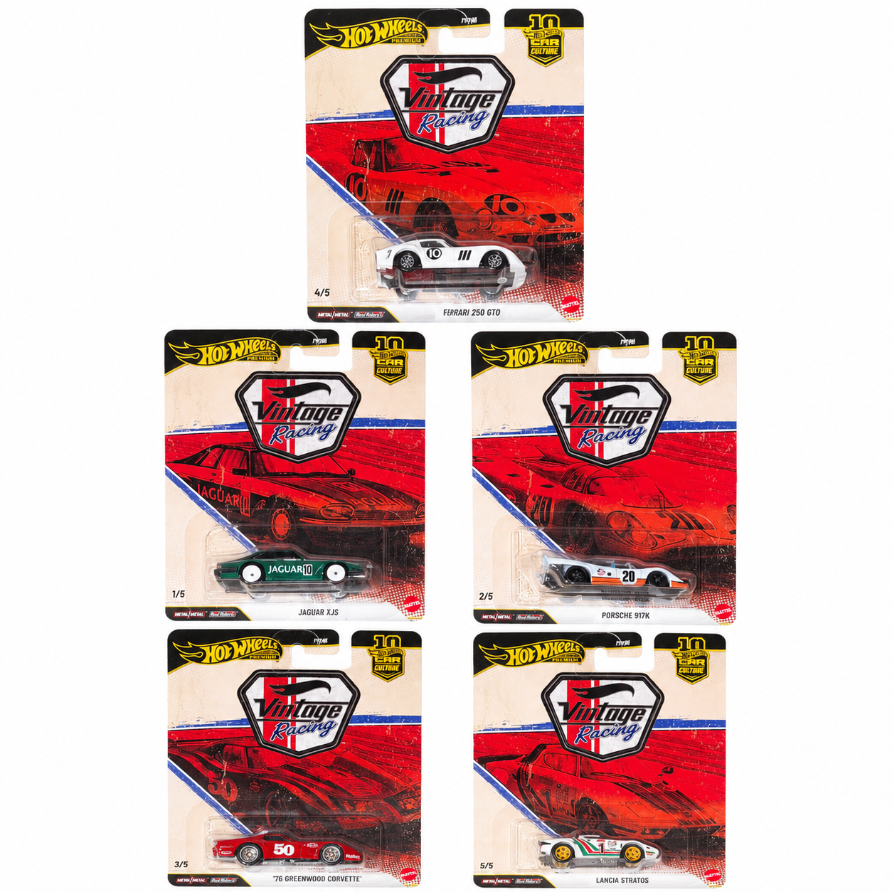 Hot Wheels Premium Vintage Racing Complete Set of 5 – Imported 1:64 Scale Die-Cast Collection