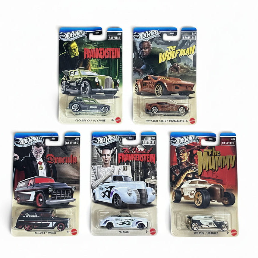Hot Wheels Silver Series Universal Monsters Complete Set of 5 | 1:64 Die-Cast Collectible Cars | Mattel Premium Collection