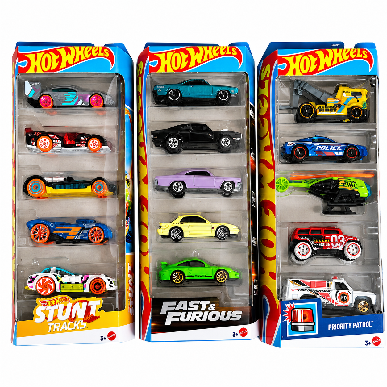 Hot Wheels Pack of 5 (Set of 3) – Stunt Tracks, Fast & Furious & Priority Patrol
