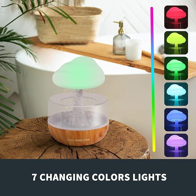 Rain Cloud Humidifier With Multicolor LED Lamp With Raindrop Sound  - USB Chargeable