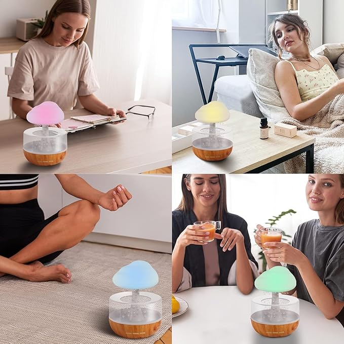 Rain Cloud Humidifier With Multicolor LED Lamp With Raindrop Sound  - USB Chargeable