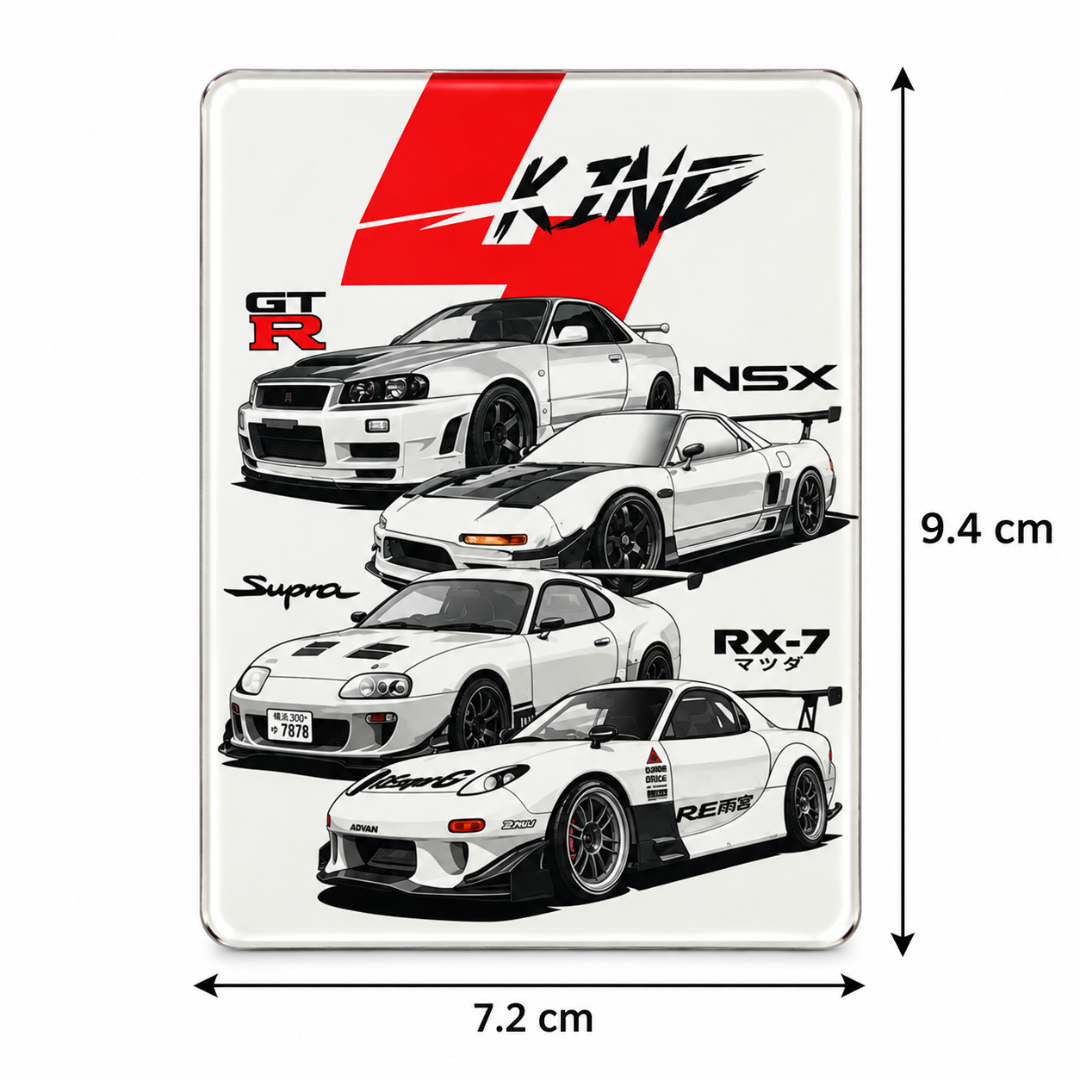 JDM Car Collection Fridge Car Magnet – GT-R, NSX, Supra & RX-7 | 7.2 × 9.4 cm