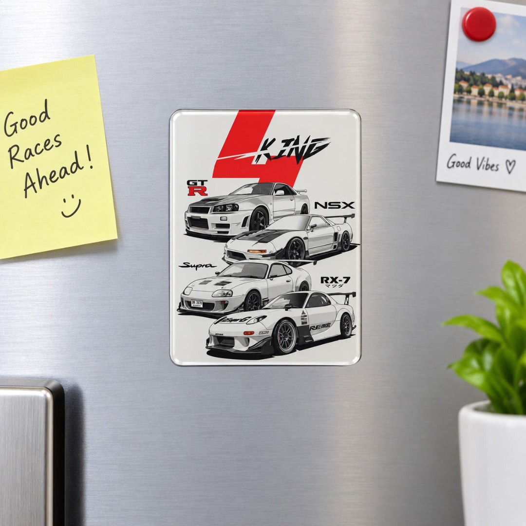 JDM Car Collection Fridge Car Magnet – GT-R, NSX, Supra & RX-7 | 7.2 × 9.4 cm