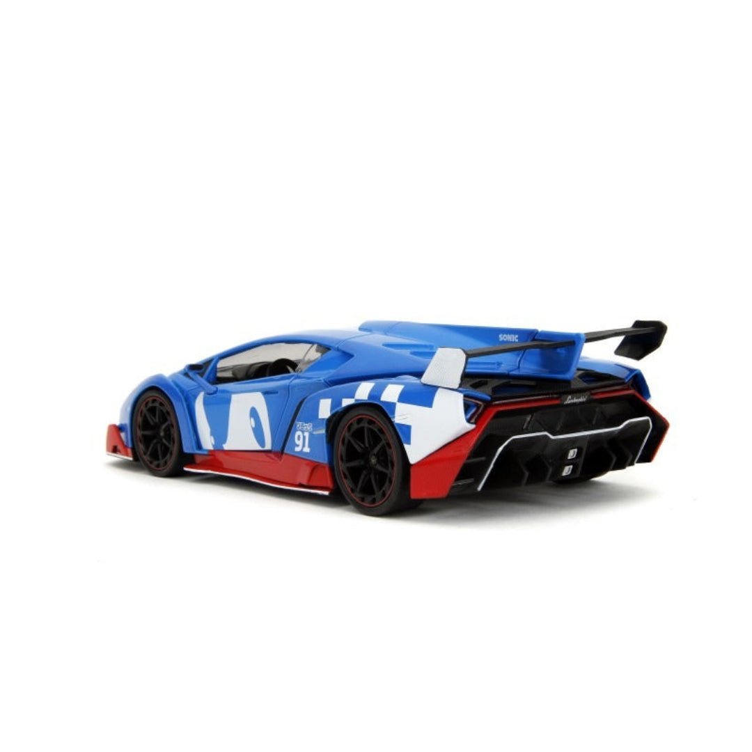 Jada Sonic Classic Lamborghini Veneno 1:24 Diecast Model Car with Sonic Figure – Blue & Red