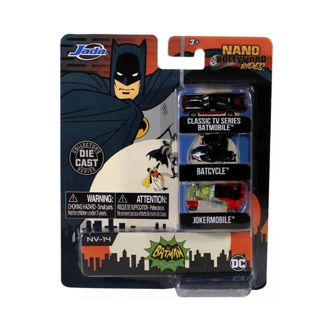 Jada Toys Batman Classic TV Series 3-Piece Nano Hollywood Rides Diecast Car Set