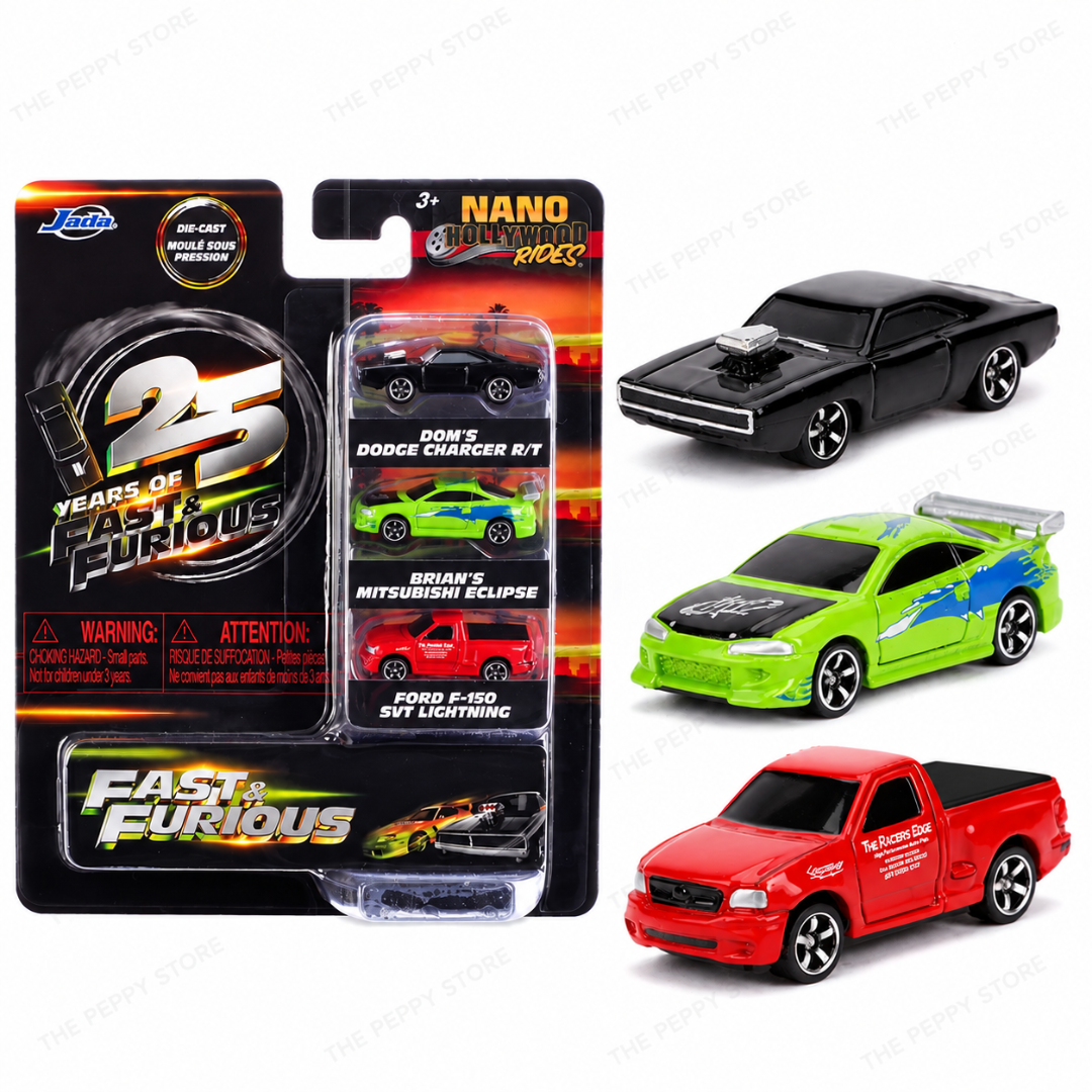 Jada Toys Fast & Furious 25th Anniversary 3-Piece Nano Hollywood Rides Diecast Car Set