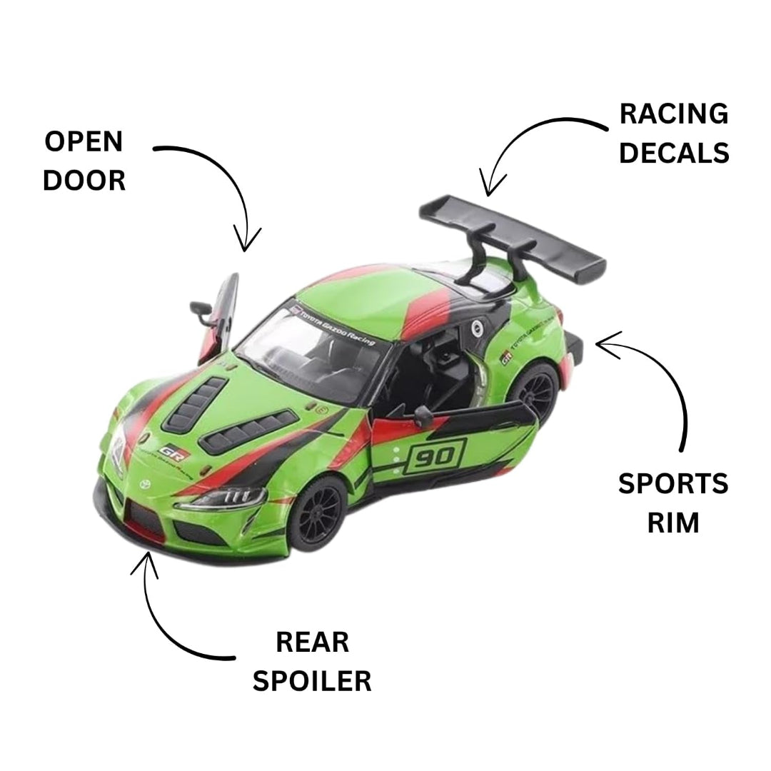 Kinsmart Mini Alloy Toyota GR Supra Racing Diecast Car 1:36 – Green & Red