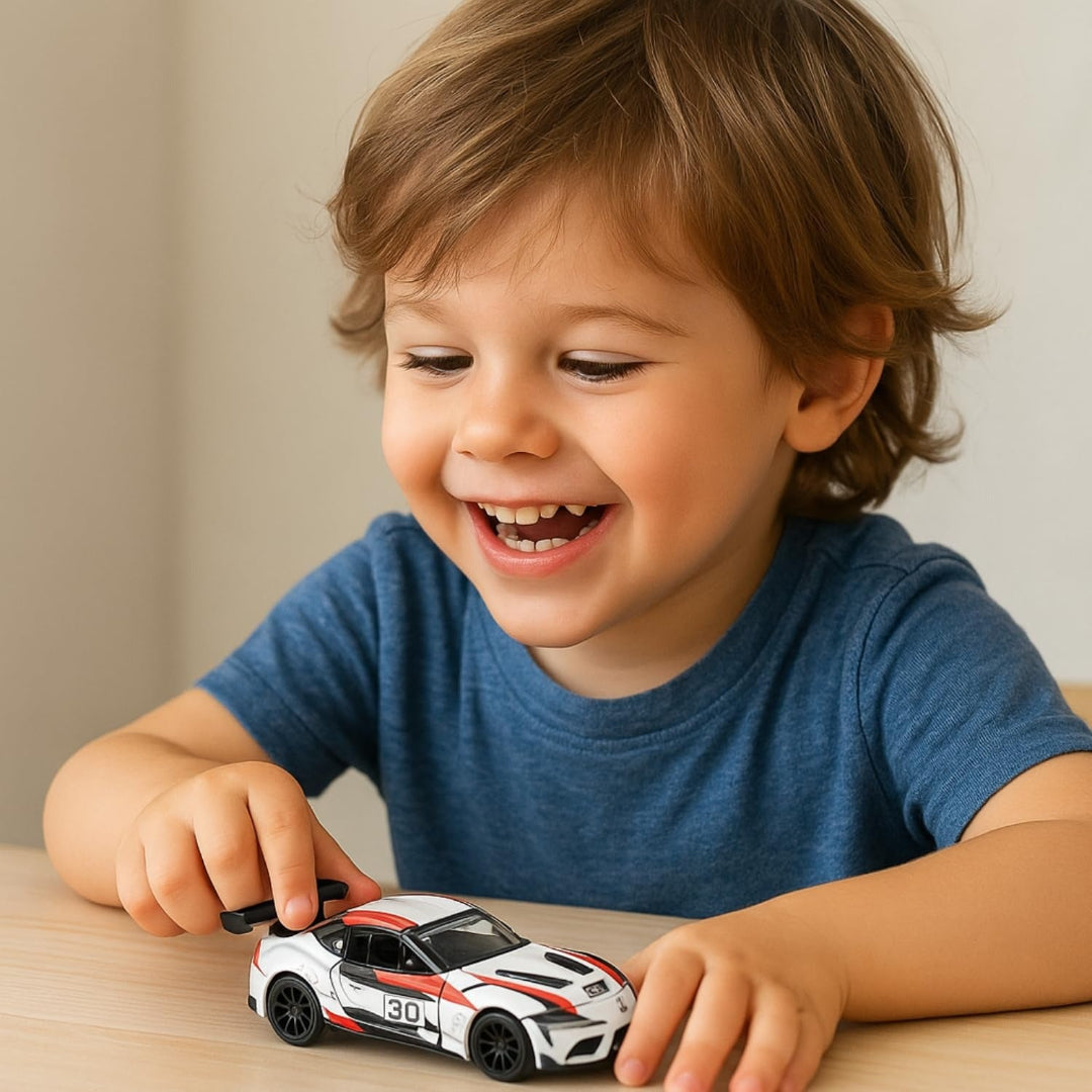 Kinsmart Toyota GR Supra Racing Diecast Model Car 1:36 – White & Red