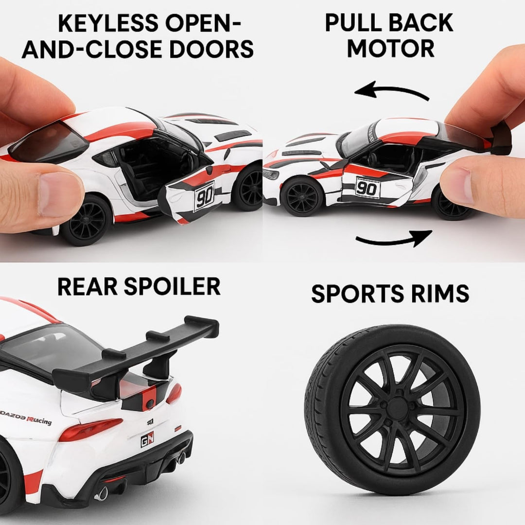 Kinsmart Toyota GR Supra Racing Diecast Model Car 1:36 – White & Red