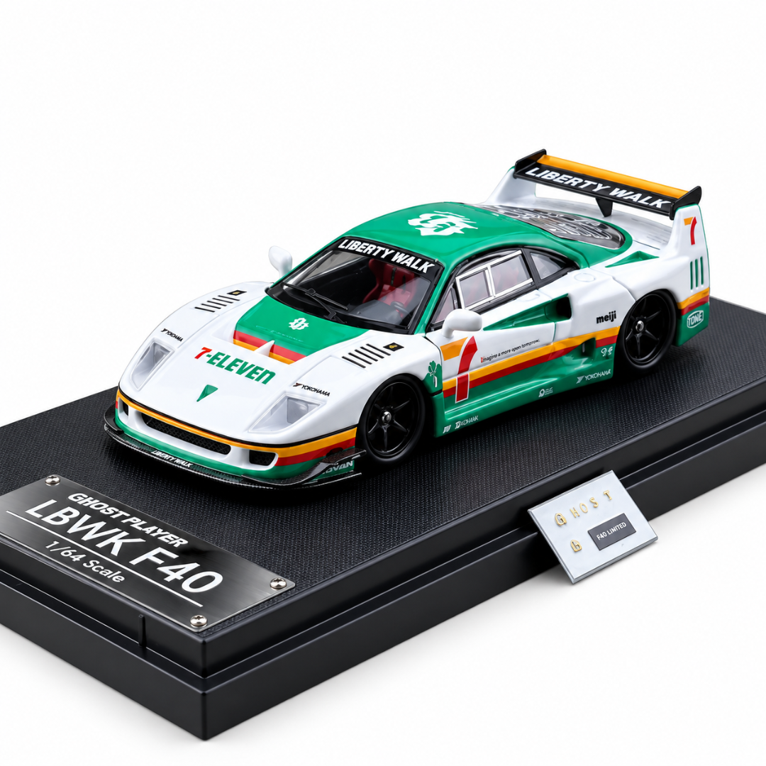 LBWK Ferrari F40 Ghost Player Green & White 1:64 Diecast Model Car