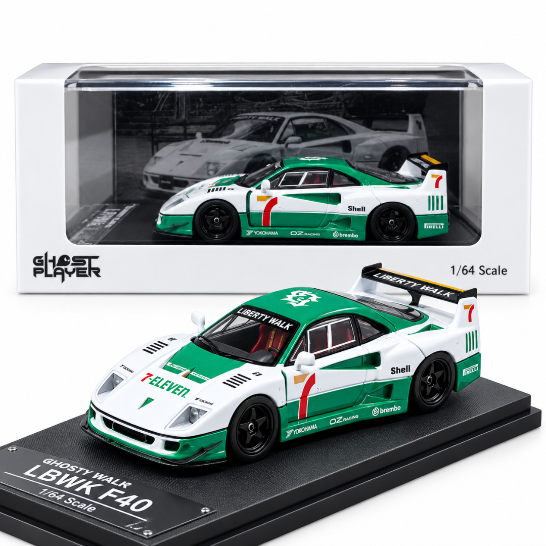 LBWK Ferrari F40 Ghost Player Green & White 1:64 Diecast Model Car
