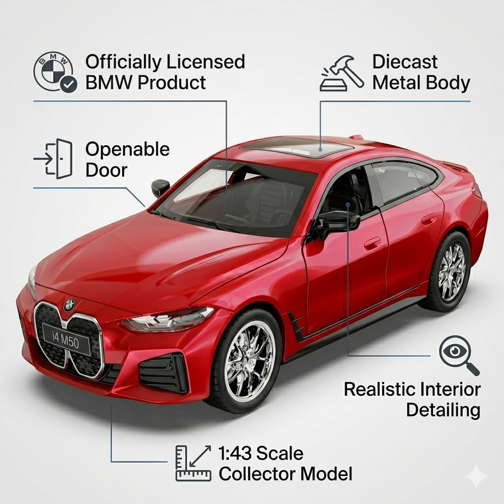 MSZ Imported BMW i4 M50 1:43 Scale Diecast Metal Car Model | Officially Licensed BMW