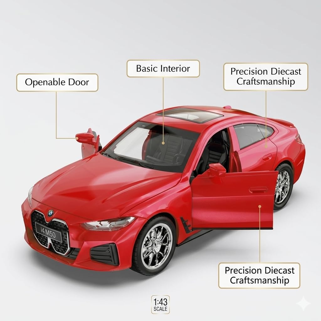 MSZ Imported BMW i4 M50 1:43 Scale Diecast Metal Car Model | Officially Licensed BMW