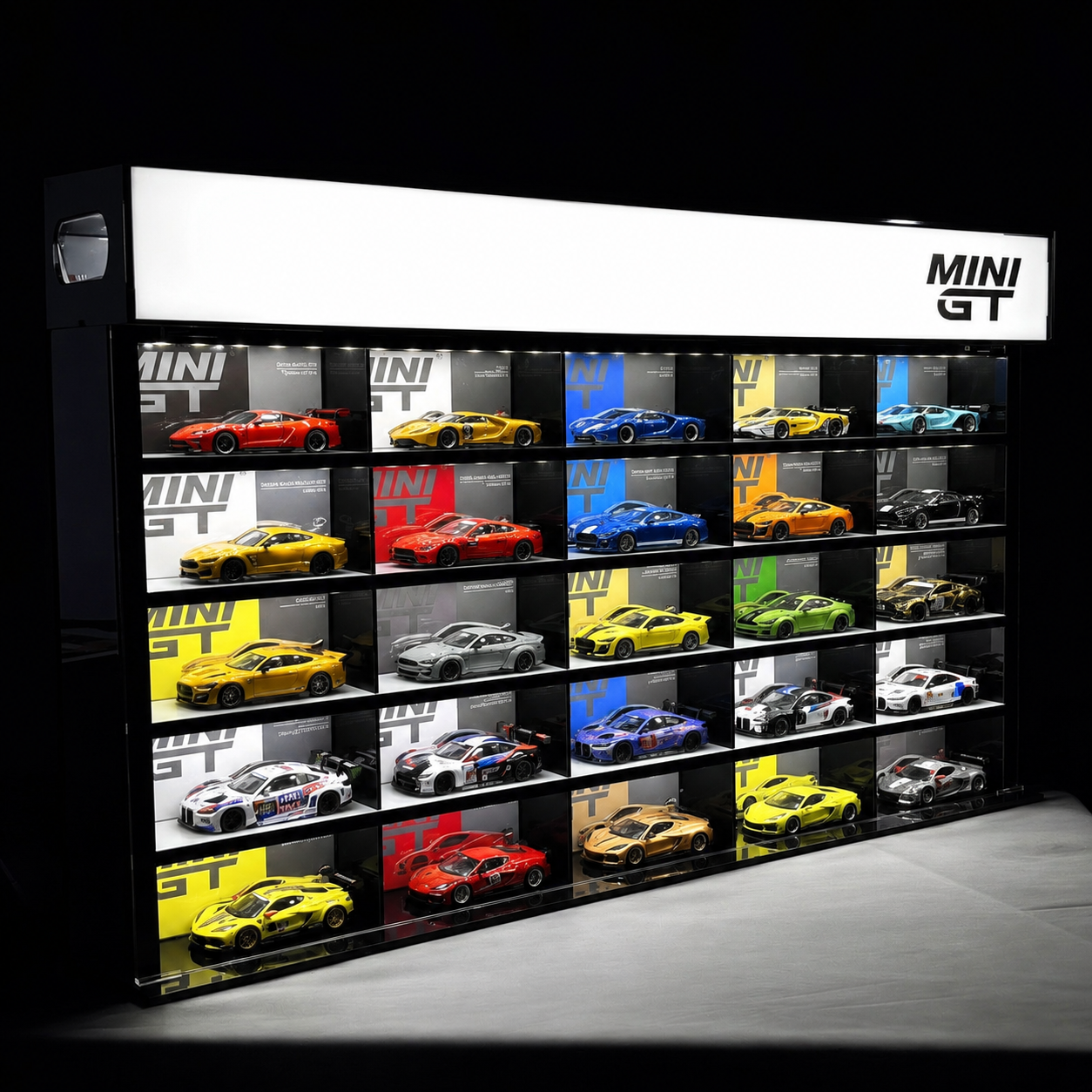 MINI GT Display Case with LED Light Box – 25 Slot Die-Cast Car Showcase