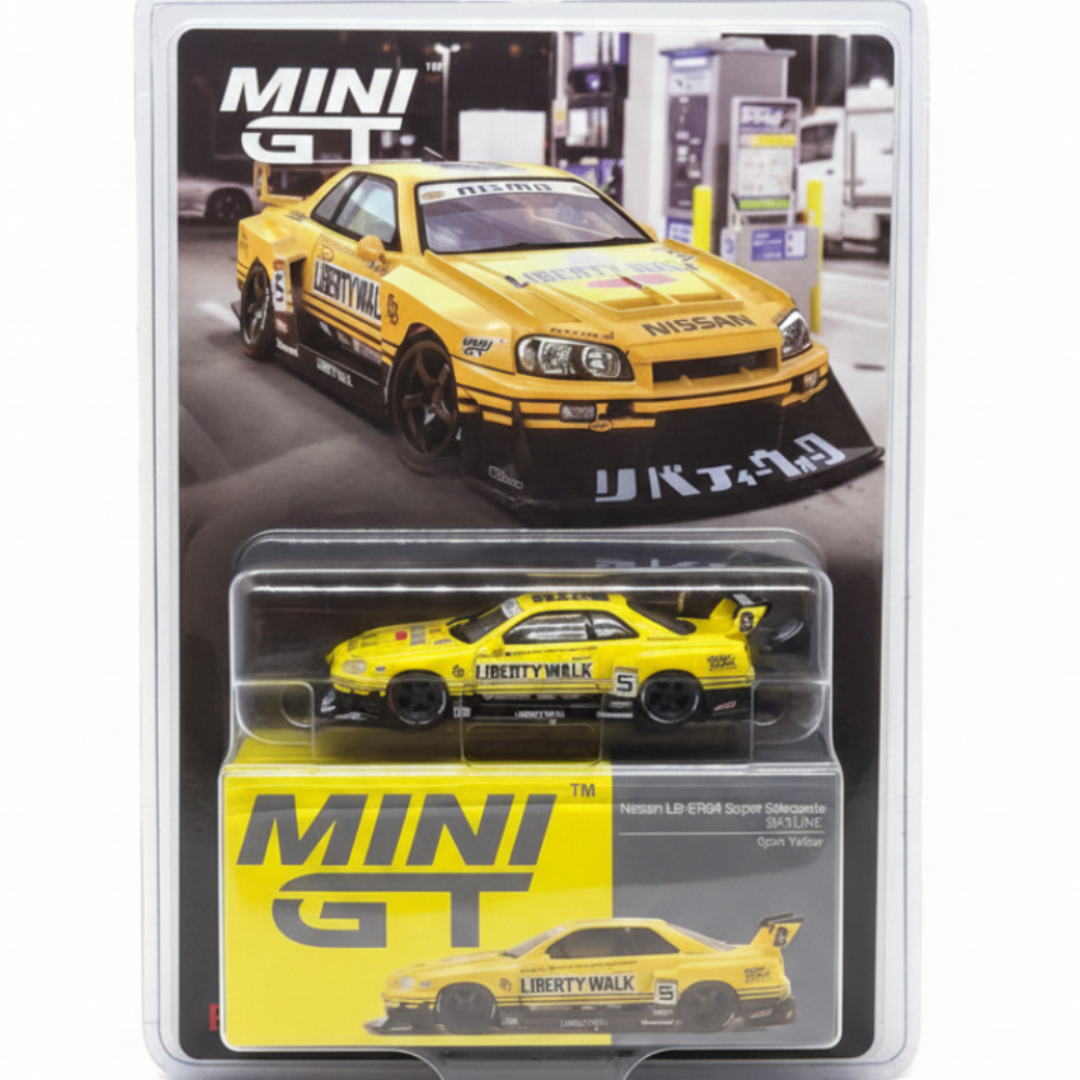 MINI GT Nissan LB-ER34 Super Silhouette Skyline Sport Yellow Die-Cast Model Car | 1:64 Scale Collectible 1182