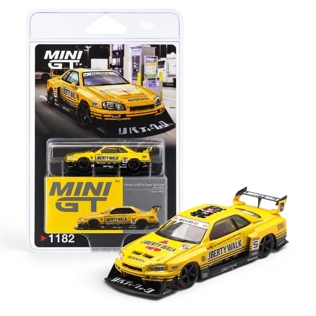 MINI GT Nissan LB-ER34 Super Silhouette Skyline Sport Yellow Die-Cast Model Car | 1:64 Scale Collectible 1182
