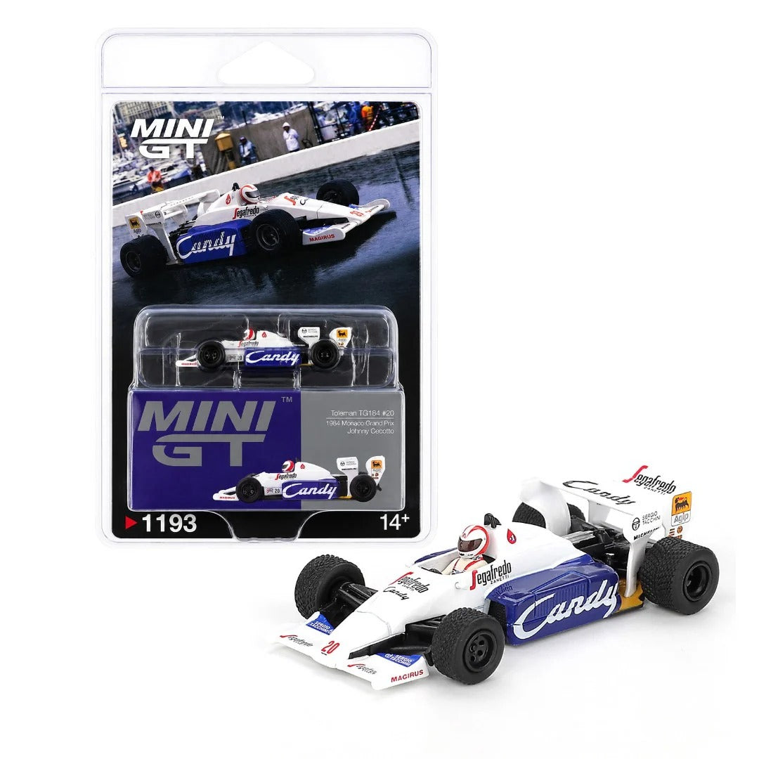 MINI GT Toleman TG184 #20 Formula 1 Diecast Model Car – 1984 Monaco Grand Prix Johnny Cecotto 1:64 1193 Diecast Model Car