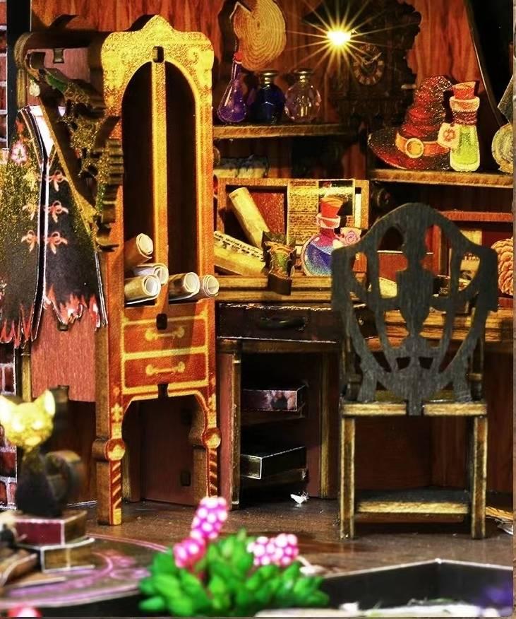 3D Wooden DIY Book Nook Magic Forest Miniature Kit for Bookshelf Decor with LED Light