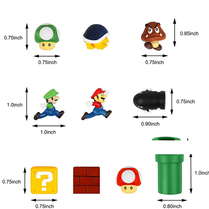 Mini Super Mario Set of 10 Magnets