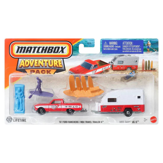Matchbox Adventure Pack Scale 1 : 64 2025 '61 Ford Ranchero / MBX Travel Trailer II and Surfing II Vehicles Exclusive Collection