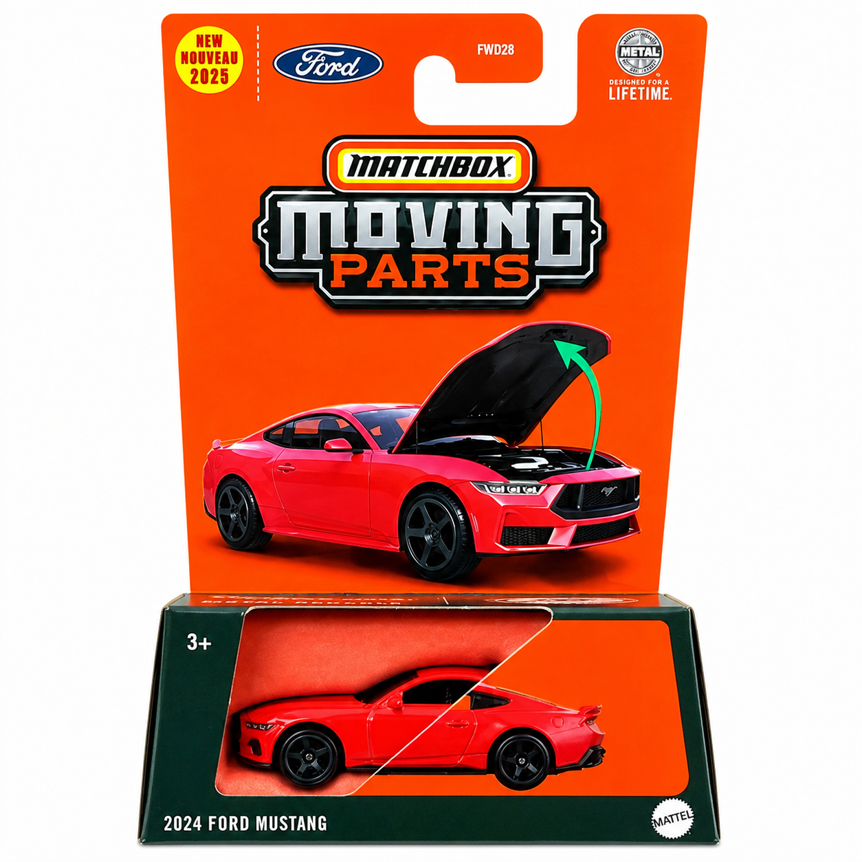 Matchbox Moving Parts 2024 Ford Mustang Die-Cast Model Car – Red Sports Edition