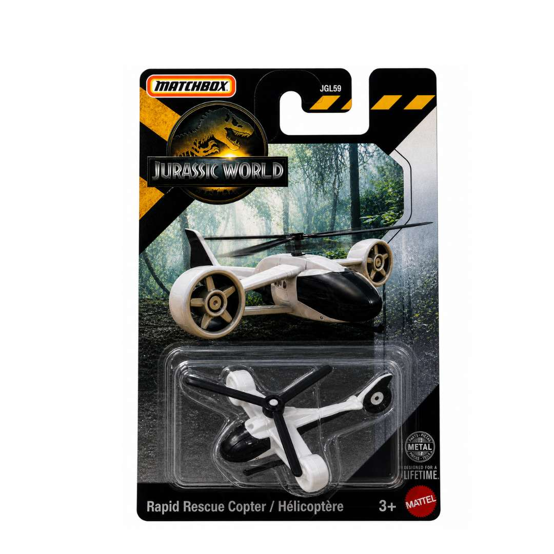 Matchbox Imported Jurassic World Rapid Rescue Copter Diecast Helicopter| 1:64 Scale