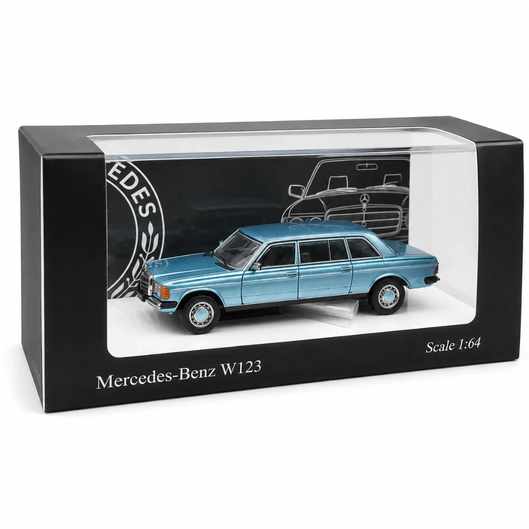 Mercedes-Benz W123 Blue 1:64 Scale Die-Cast Model Car – Classic Luxury Sedan