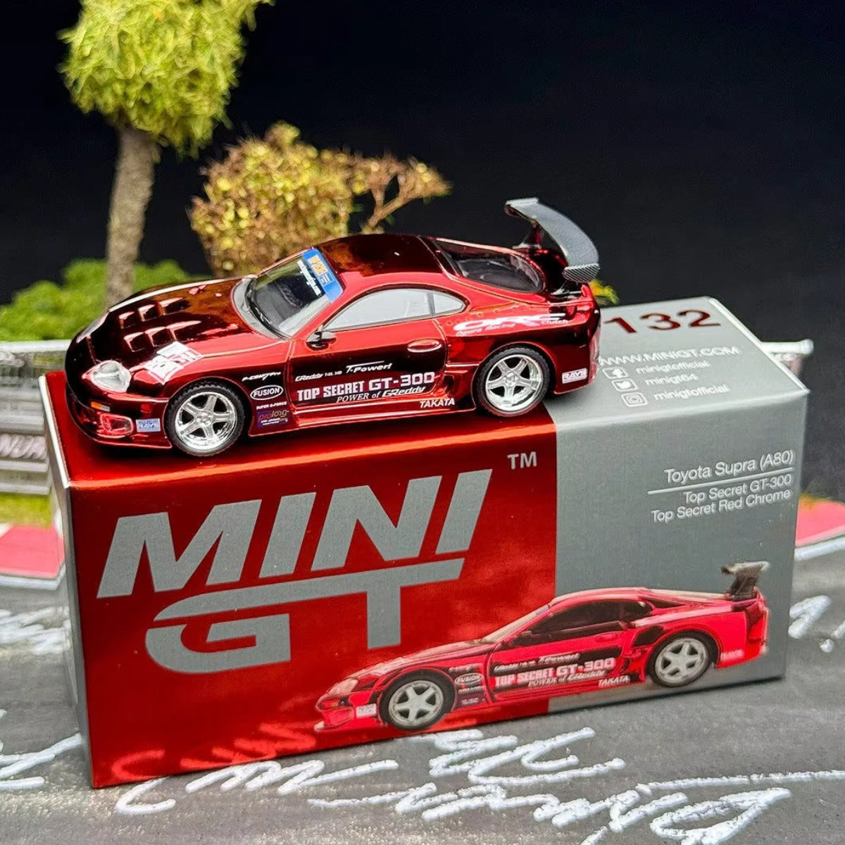 Mini GT Imported Toyota Supra (A80) Top Secret GT-300 Red Chrome 1:64 Diecast Model Car 1132