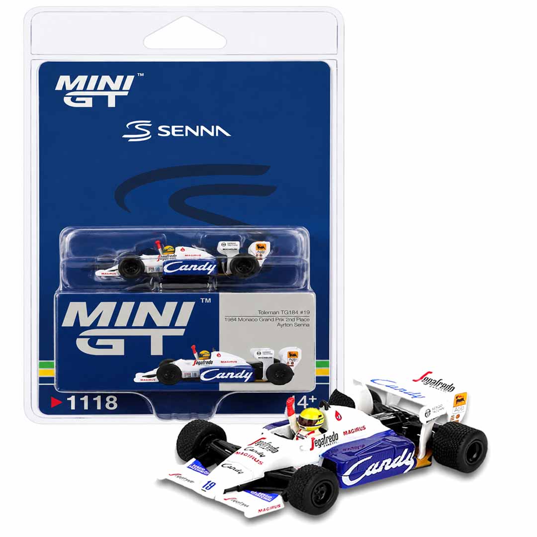 Mini GT Toleman TG184 #19 1984 Monaco Grand Prix Ayrton Senna 2nd Place 1:64 Scale Diecast Formula 1 Model Car  (Blister Pack)
