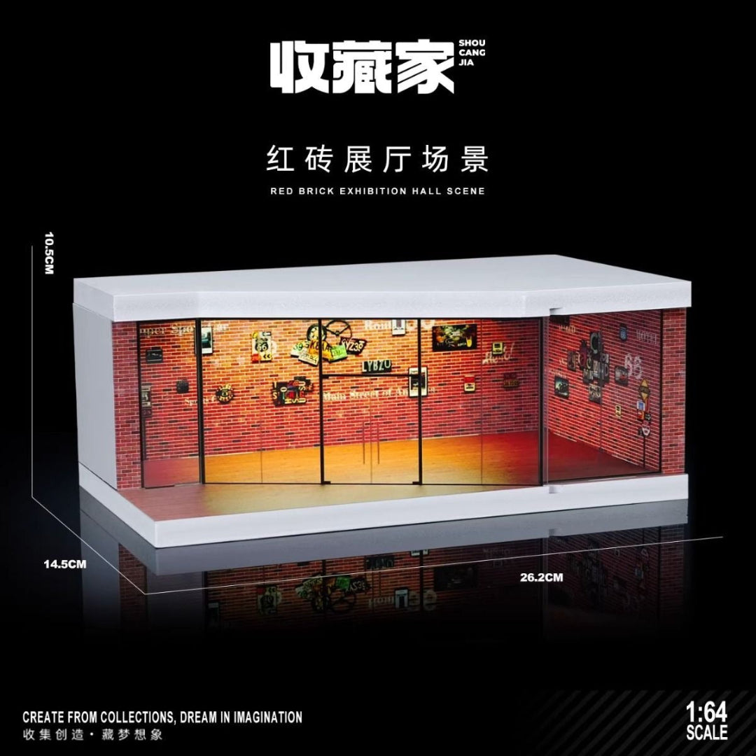 Miniature Street Car Showroom Diorama Display Case with LED Lighting & Sliding Door 1:64 Scale SCJ #73441B