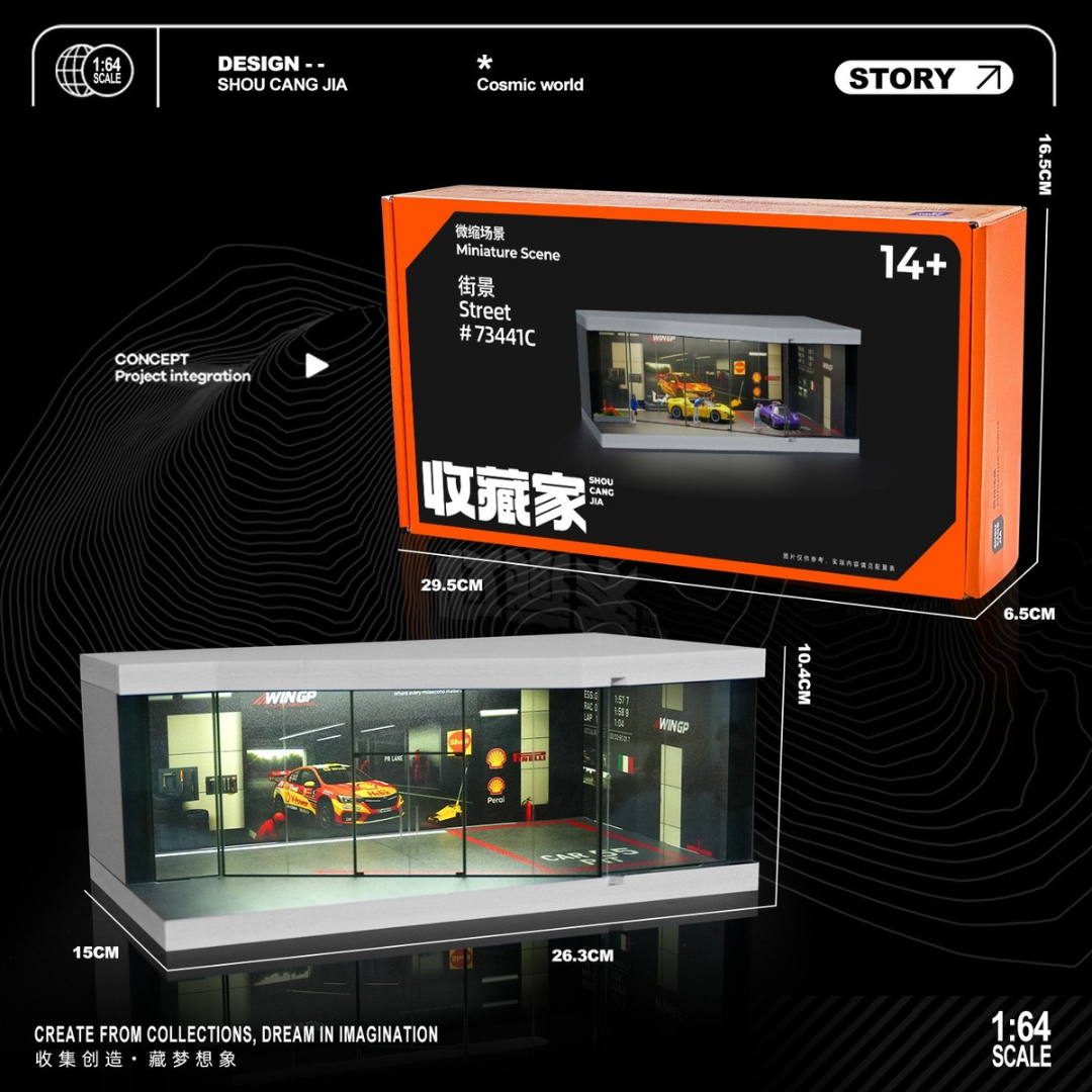 Miniature Street Garage Diorama Display Case 1:64 Scale SCJ #73441C