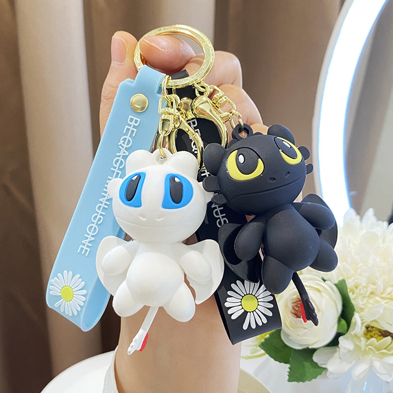 Night Fury / Light Fury Dragon Silicon Keychain With Bagcharm and Strap (Select From Drop Down Menu)