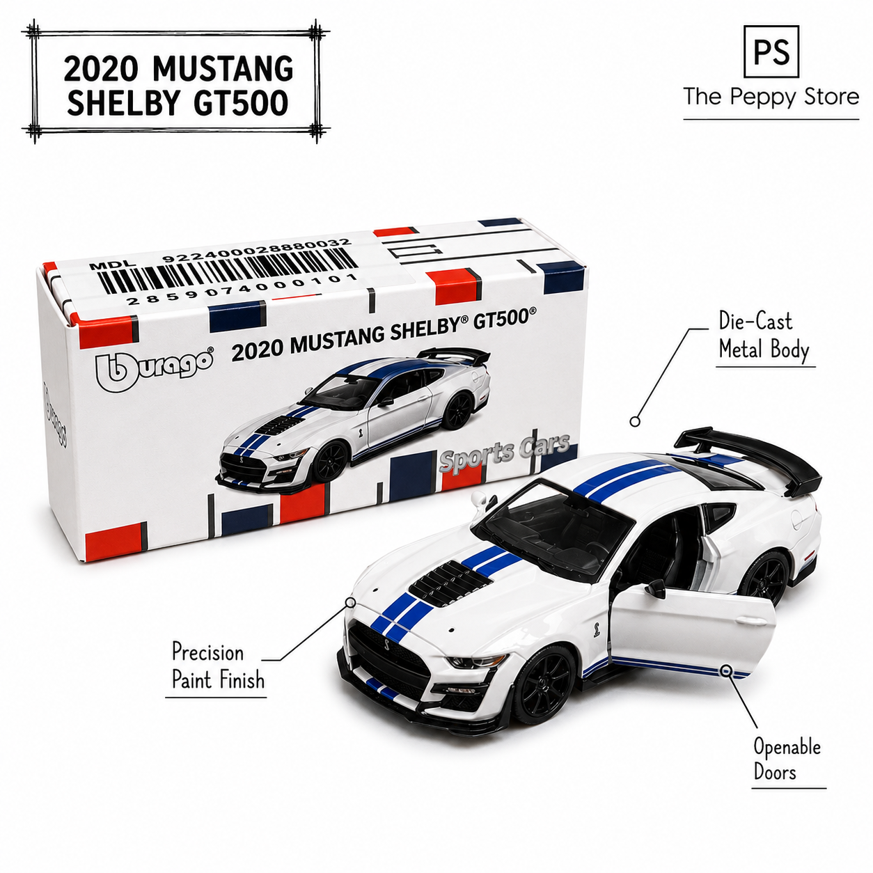 Official Bburago 2020 Mustang Shelby GT500 - 1 : 64 Diecast Scale Model